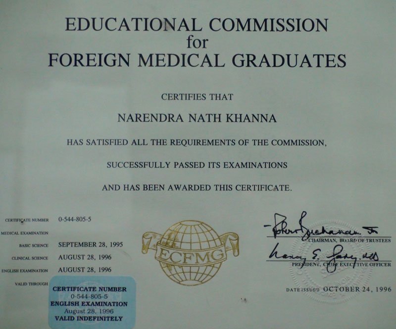 Certificate 7 - Dr. N. N. Khanna